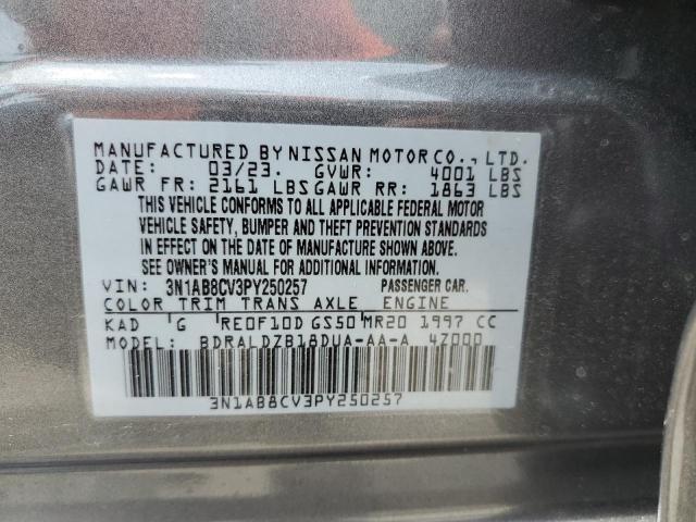 3N1AB8CV3PY250257 - 2023 NISSAN SENTRA SV GRAY photo 13