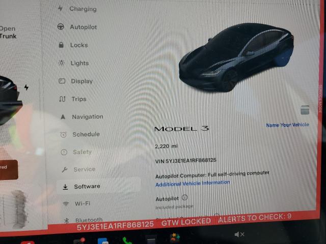 5YJ3E1EA1RF868125 - 2024 TESLA MODEL 3 შავი ფოტო 9