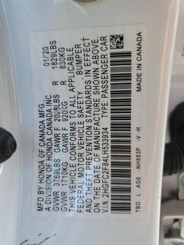 2HGFC2F84LH533934 - 2020 HONDA CIVIC SPORT 白色 照片 12