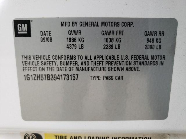 1G1ZH57B394173157 - 2009 CHEVROLET MALIBU 1LT WHITE photo 12