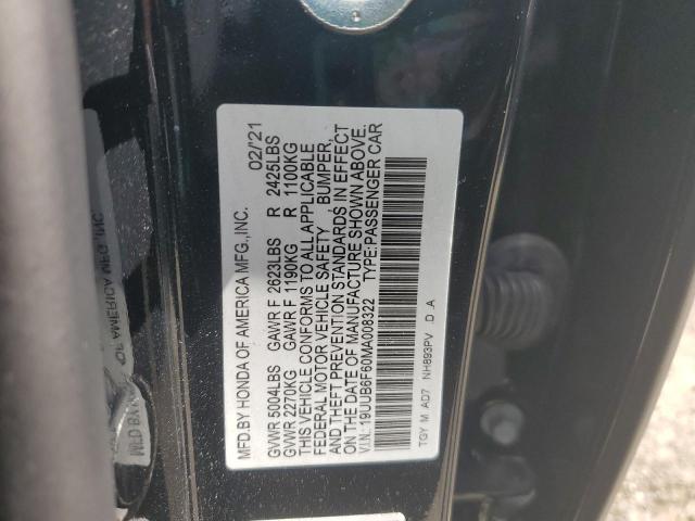 19UUB6F60MA008322 - 2021 ACURA TLX ADVANCE BLACK photo 12