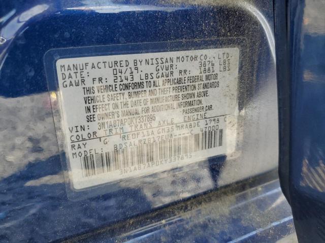 3N1AB7AP0KY337895 - 2019 NISSAN SENTRA S BLUE photo 13