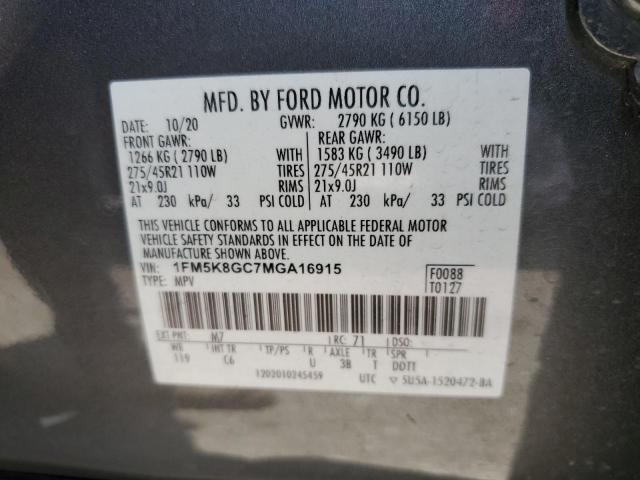 1FM5K8GC7MGA16915 - 2021 FORD EXPLORER ST GRAY photo 13