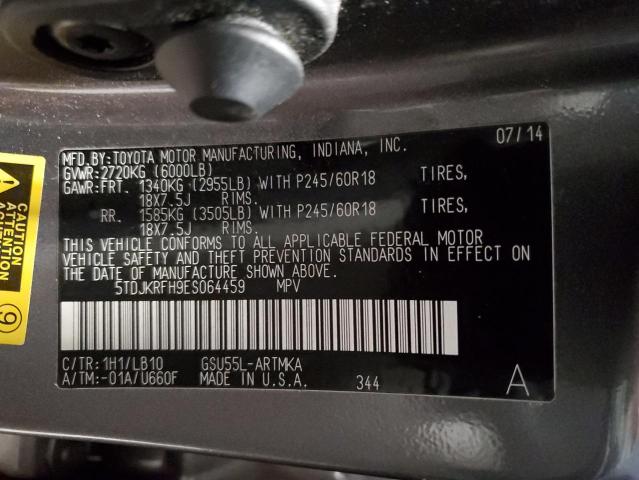 5TDJKRFH9ES064459 - 2014 TOYOTA HIGHLANDER XLE ნაცრისფერი ფოტო 13