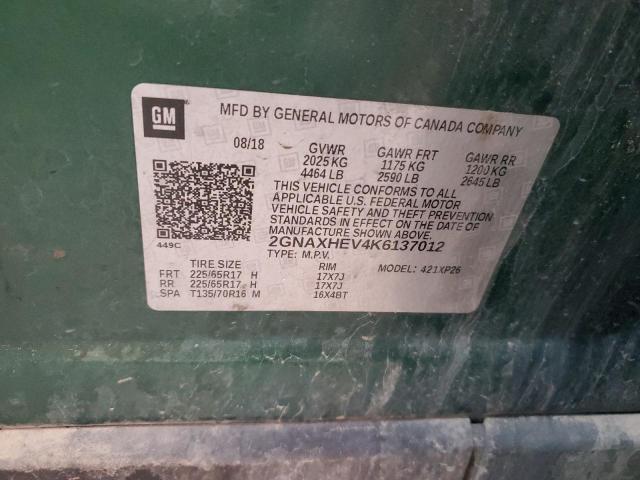 2GNAXHEV4K6137012 - 2019 CHEVROLET EQUINOX LS მწვანე ფოტო 13