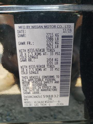 5N1DR2AN2LC598832 - 2020 NISSAN PATHFINDER S BLACK photo 12