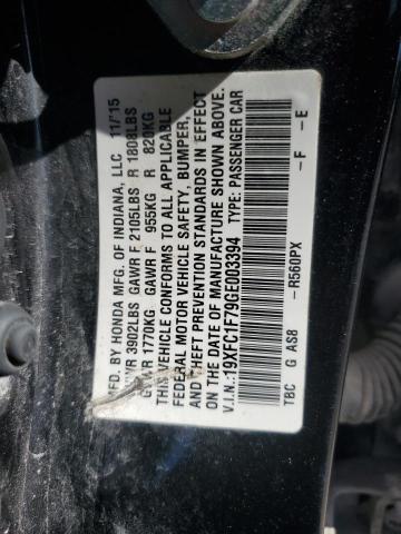 19XFC1F79GE003394 - 2016 HONDA CIVIC EXL შავი ფოტო 12