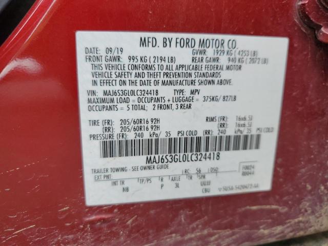 MAJ6S3GL0LC324418 - 2020 FORD ECOSPORT SE 红色 照片 12