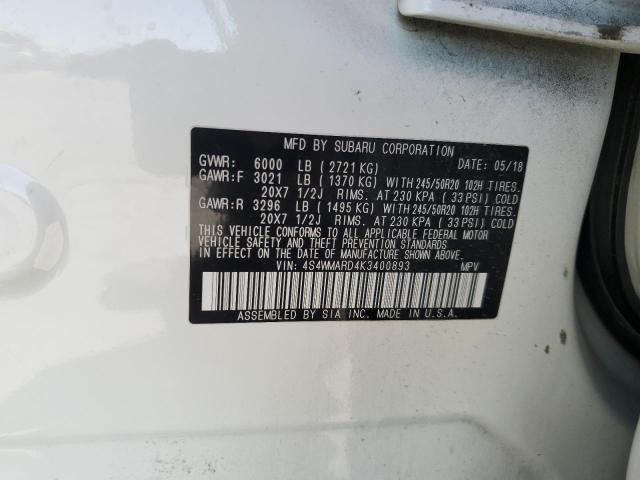 4S4WMARD4K3400893 - 2019 SUBARU ASCENT TOURING Weiß Foto 14