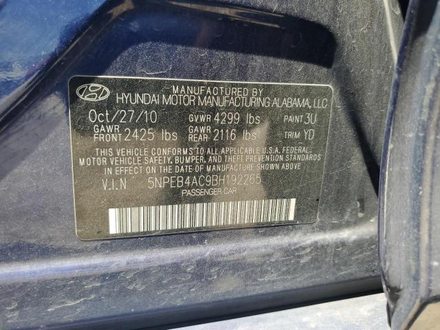 5NPEB4AC9BH192265 - 2011 HYUNDAI SONATA GLS BLUE photo 12