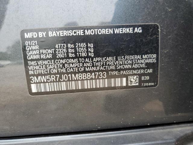 3MW5R7J01M8B84733 - 2021 BMW 330XI GRAY photo 12