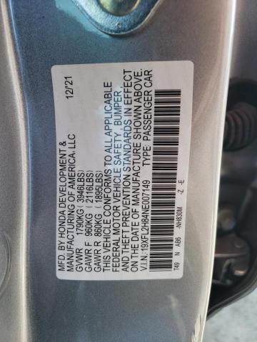 19XFL2H84NE007149 - 2022 HONDA CIVIC SPORT SILVER photo 10