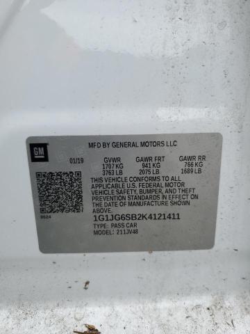 1G1JG6SB2K4121411 - 2019 CHEVROLET SONIC WHITE photo 12