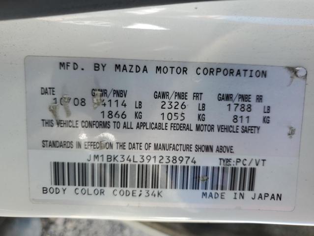 JM1BK34L391238974 - 2009 MAZDA SPEED 3 WHITE photo 12