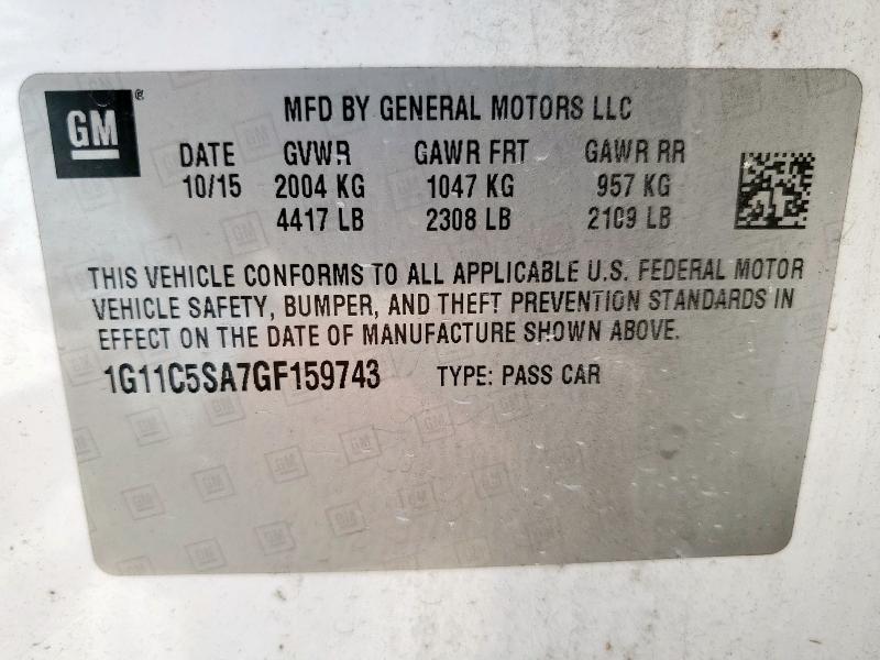 1G11C5SA7GF159743 - 2016 CHEVROLET MALIBU LIM LT 白色 照片 12