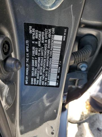 SHHFK7H7XJU240043 - 2018 HONDA CIVIC EXL ნაცრისფერი ფოტო 12