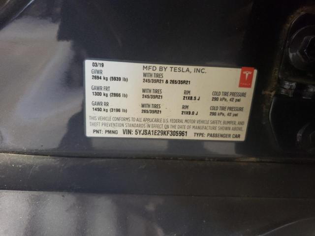 5YJSA1E29KF305961 - 2019 TESLA MODEL S CHARCOAL photo 12