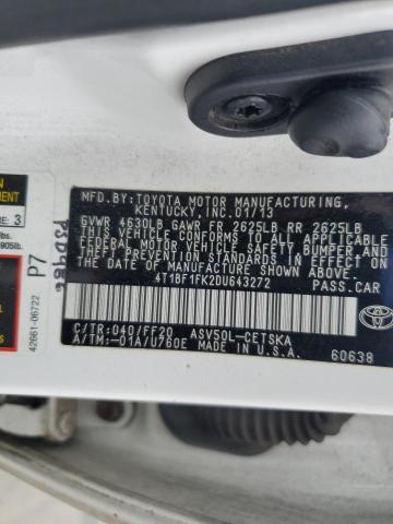4T1BF1FK2DU643272 - 2013 TOYOTA CAMRY L WHITE photo 12