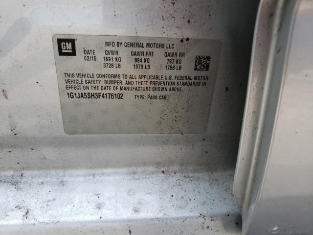 1G1JA5SH3F4176102 - 2015 CHEVROLET SONIC LS ვერცხლისფერი ფოტო 12