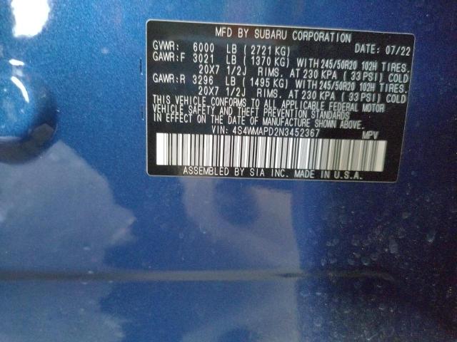 4S4WMAPD2N3452367 - 2022 SUBARU ASCENT LIMITED BLUE photo 14