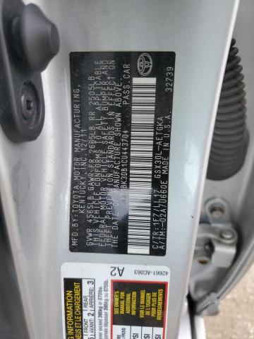 4T1BK3DB1CU443704 - 2012 TOYOTA AVALON BASE SILVER photo 12