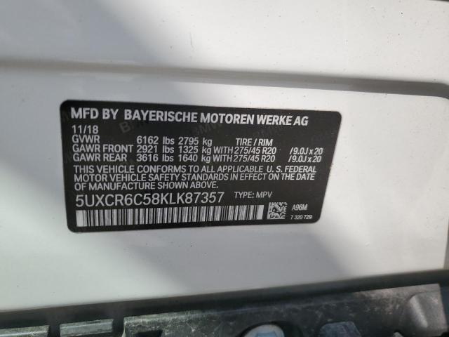 5UXCR6C58KLK87357 - 2019 BMW X5 XDRIVE40I WHITE photo 13