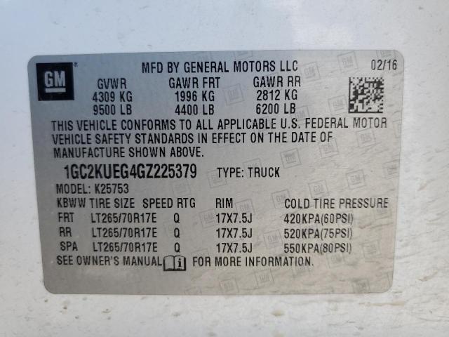 1GC2KUEG4GZ225379 - 2016 CHEVROLET SILVERADO K2500 HEAVY DUTY WHITE photo 12