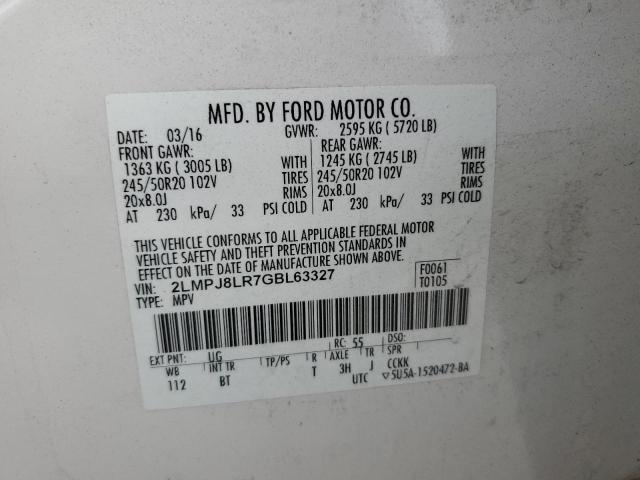 2LMPJ8LR7GBL63327 - 2016 LINCOLN MKX RESERVE WHITE photo 13