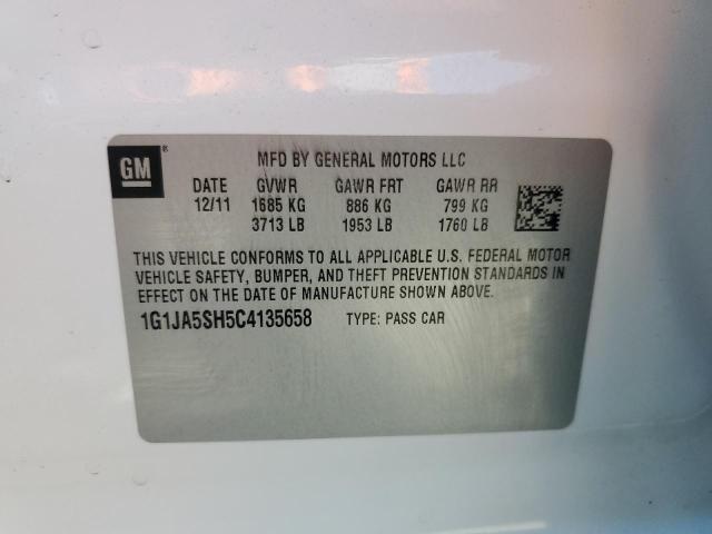 1G1JA5SH5C4135658 - 2012 CHEVROLET SONIC LS WHITE photo 12