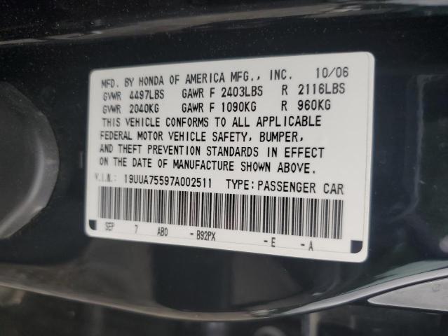 19UUA75597A002511 - 2007 ACURA TL TYPE S BLACK photo 12