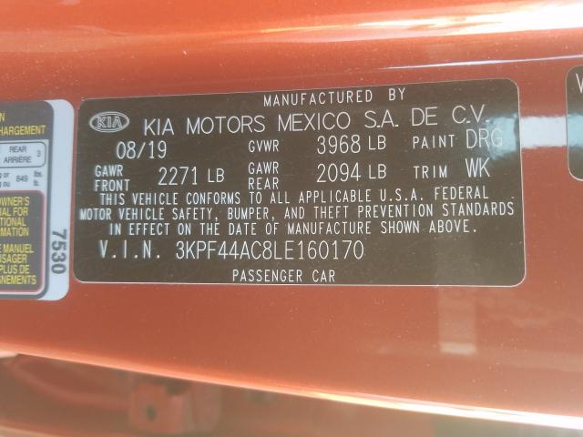 3KPF44AC8LE160170 - 2020 KIA FORTE GT ORANGE photo 10