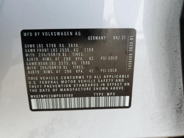 WVGTMPE26MP034960 - 2021 VOLKSWAGEN ID.4 PRO S WHITE photo 13