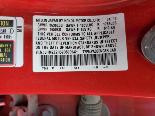 JHMZE2H39DS005421 - 2013 HONDA INSIGHT RED photo 13