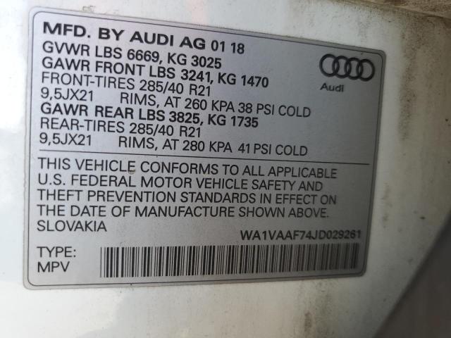 WA1VAAF74JD029261 - 2018 AUDI Q7 PRESTIGE 白色 照片 14