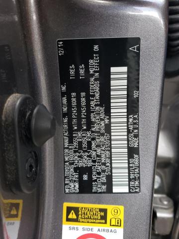 5TDJKRFH9FS120157 - 2015 TOYOTA HIGHLANDER XLE Մոխրագույն լուսանկար 12