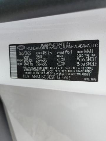 5NMJBCDE5RH318943 - 2024 HYUNDAI TUCSON SEL WHITE photo 13