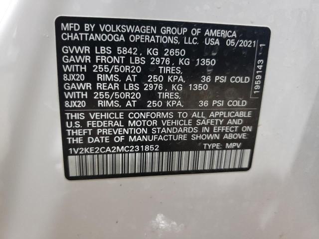 1V2KE2CA2MC231852 - 2021 VOLKSWAGEN ATLAS CROS SE Белый фото 13