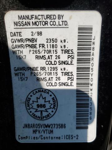 JN8AR05Y0WW273586 - 1998 NISSAN PATHFINDER LE შავი ფოტო 13