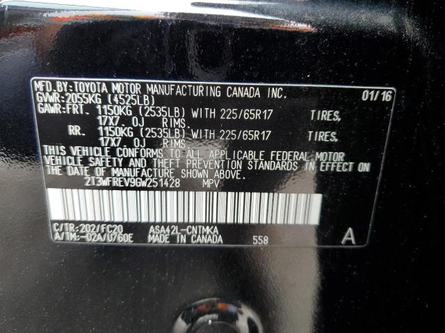 2T3WFREV9GW251428 - 2016 TOYOTA RAV4 XLE BLACK photo 13