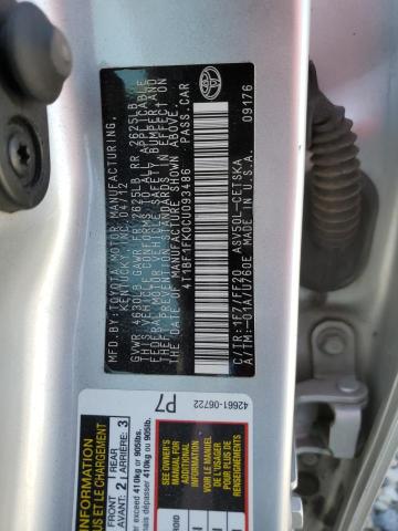 4T1BF1FK0CU093486 - 2012 TOYOTA CAMRY BASE SILVER photo 12