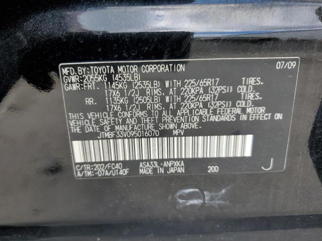 JTMBF33V095016070 - 2009 TOYOTA RAV4 BLACK photo 12