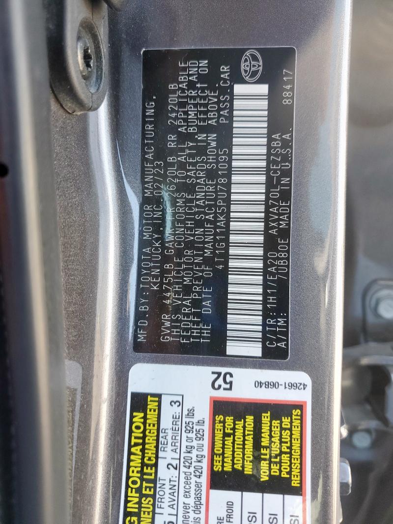 4T1G11AK5PU781095 - 2023 TOYOTA CAMRY SE NIGHT SHADE GRAY photo 12