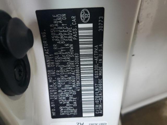 4T1BK3DB9BU430083 - 2011 TOYOTA AVALON BASE WHITE photo 12