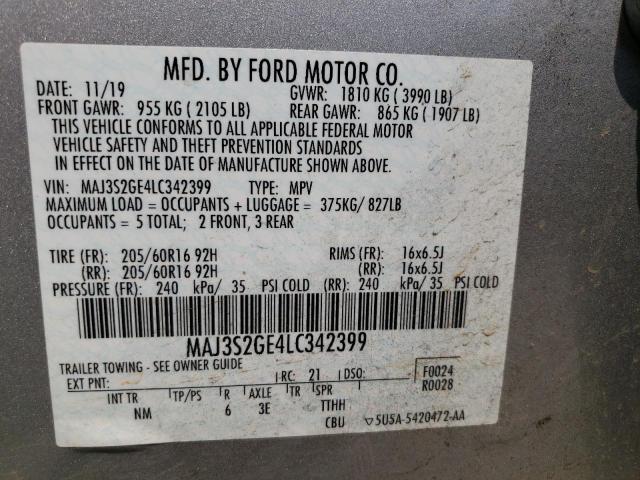 MAJ3S2GE4LC342399 - 2020 FORD ECOSPORT SE SILVER photo 12