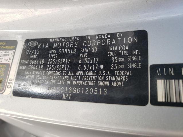 KNDMA5C13G6120513 - 2016 KIA SEDONA L SILVER photo 13