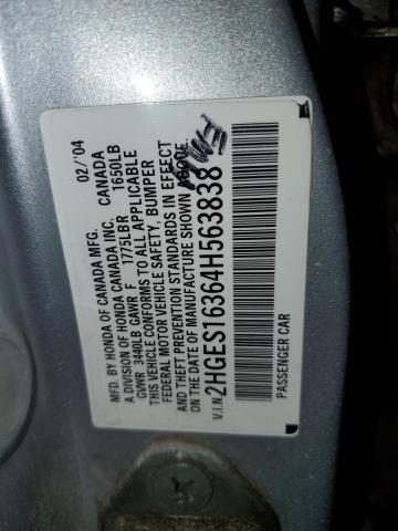 2HGES16364H563838 - 2004 HONDA CIVIC DX VP Gümüş foto 12