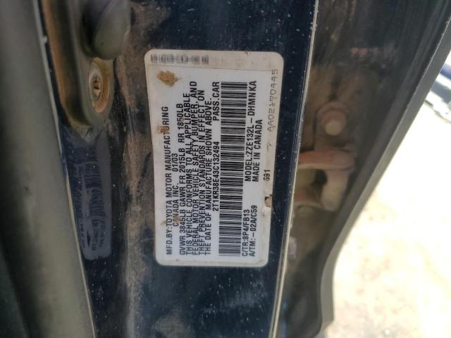 2T1KR38E43C132494 - 2003 TOYOTA COROLLA MA XR BLUE photo 13