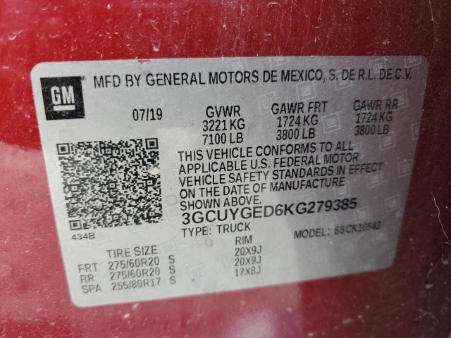 3GCUYGED6KG279385 - 2019 CHEVROLET SILVERADO K1500 LTZ MAROON photo 12