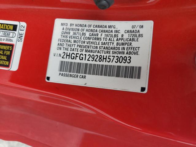 2HGFG12928H573093 - 2008 HONDA CIVIC EXL Qırmızı foto 13