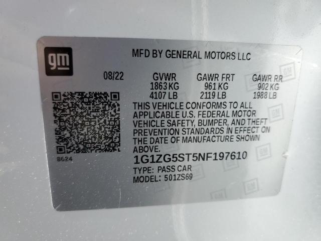 1G1ZG5ST5NF197610 - 2022 CHEVROLET MALIBU RS 白色 照片 12